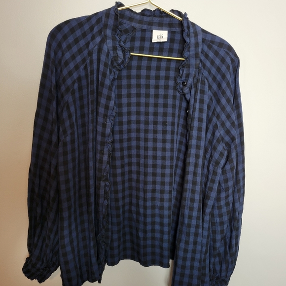 Medium Cabi Blue Black Gingham Plaid Button Up Blouse Shirt - Picture 1 of 6